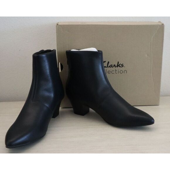 Clarks 261-67841 Women's Sz 7.5M Black Leather Teresa Ankle Boots - Picture 1 of 9